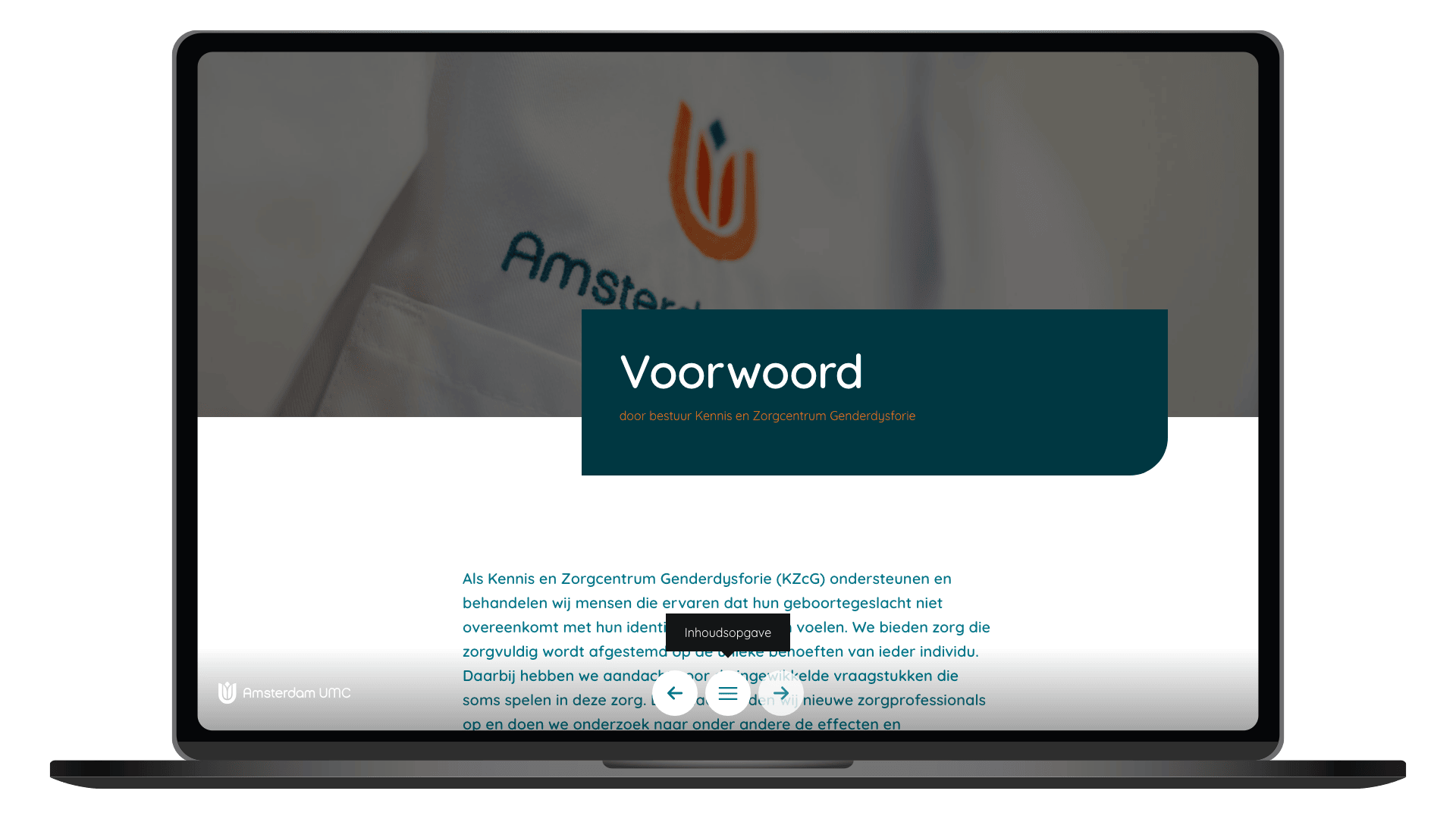 Online jaarbeeld 2023-2024 van Amsterdam UMC op een laptop, pagina Voorwoord