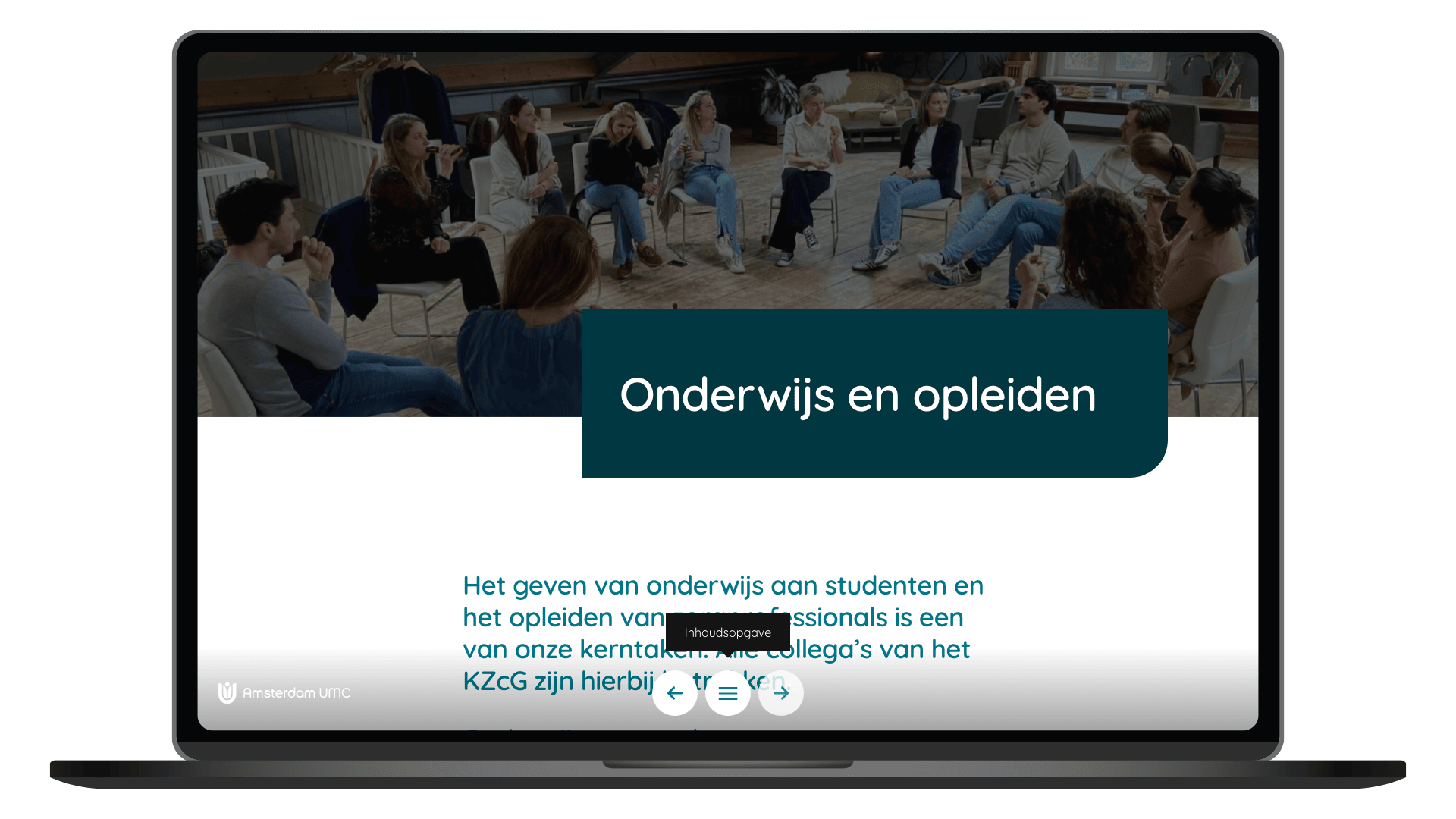 Online jaarbeeld 2023-2024 van Amsterdam UMC op een laptop, pagina Onderwijs