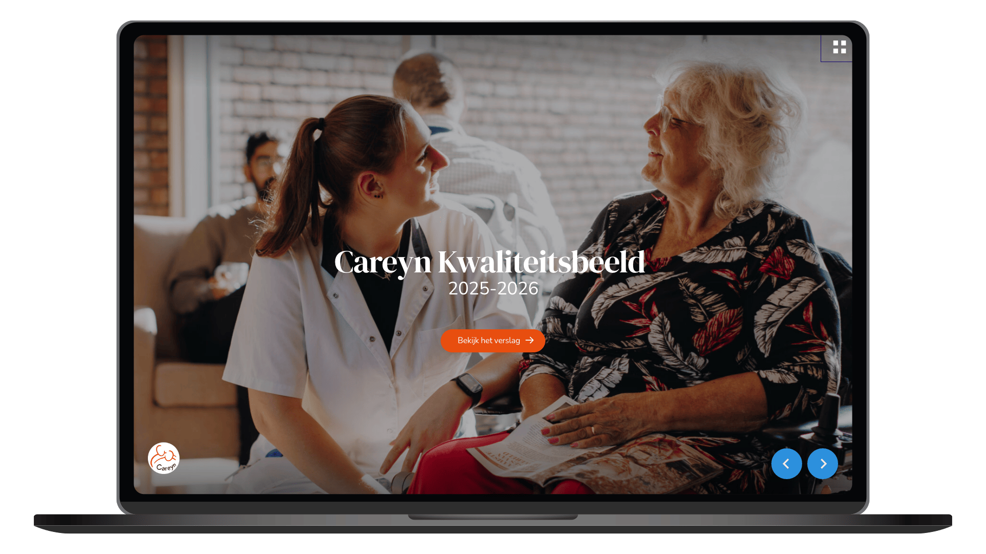 Online kwaliteitsbeeld 2025-2026 van Careyn op een laptop, homepage