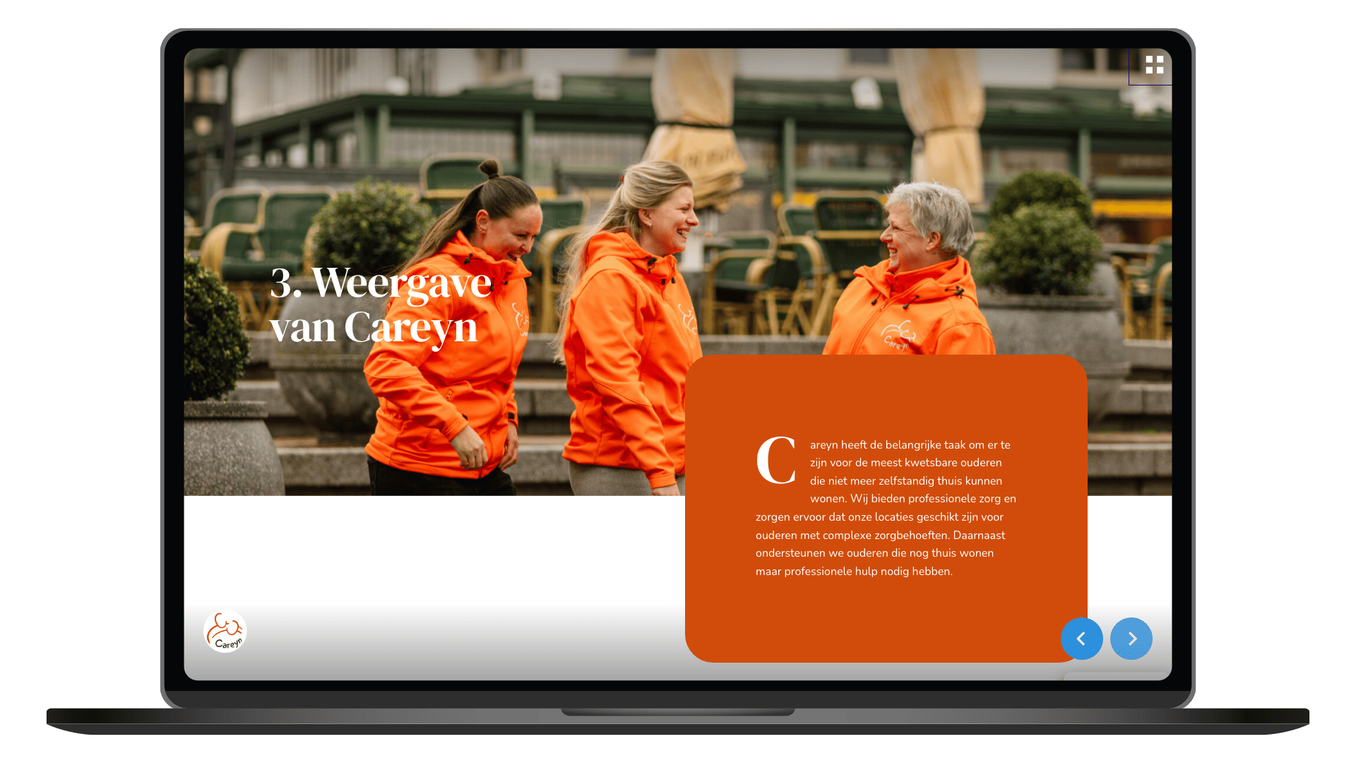 Online kwaliteitsbeeld 2025-2026 van Careyn op een laptop, pagina Wij zijn Careyn
