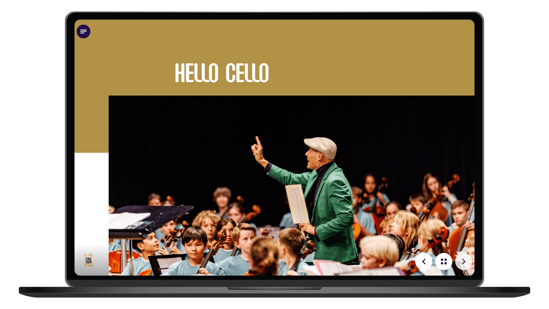 Online terugblik 2024 van Cello Biënnale op een laptop, pagina Hello Cello