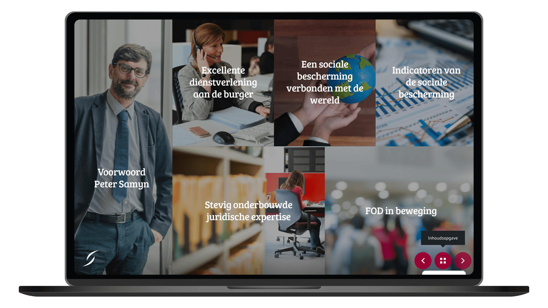 Online jaarverslag 2025 van FOD Sociale Zekerheid op een laptop, pagina Overzicht