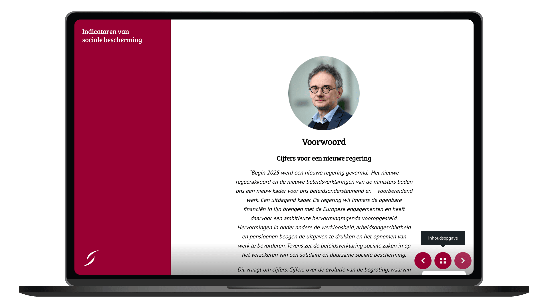 Online jaarverslag 2025 van FOD Sociale Zekerheid op een laptop, pagina Indicatoren sociale bescherming