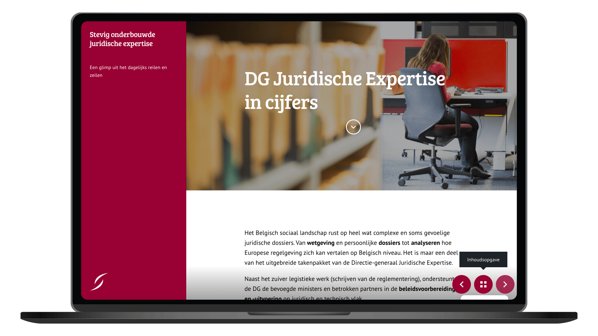 Online jaarverslag 2025 van FOD Sociale Zekerheid op een laptop, pagina Juridische expertise in cijfers