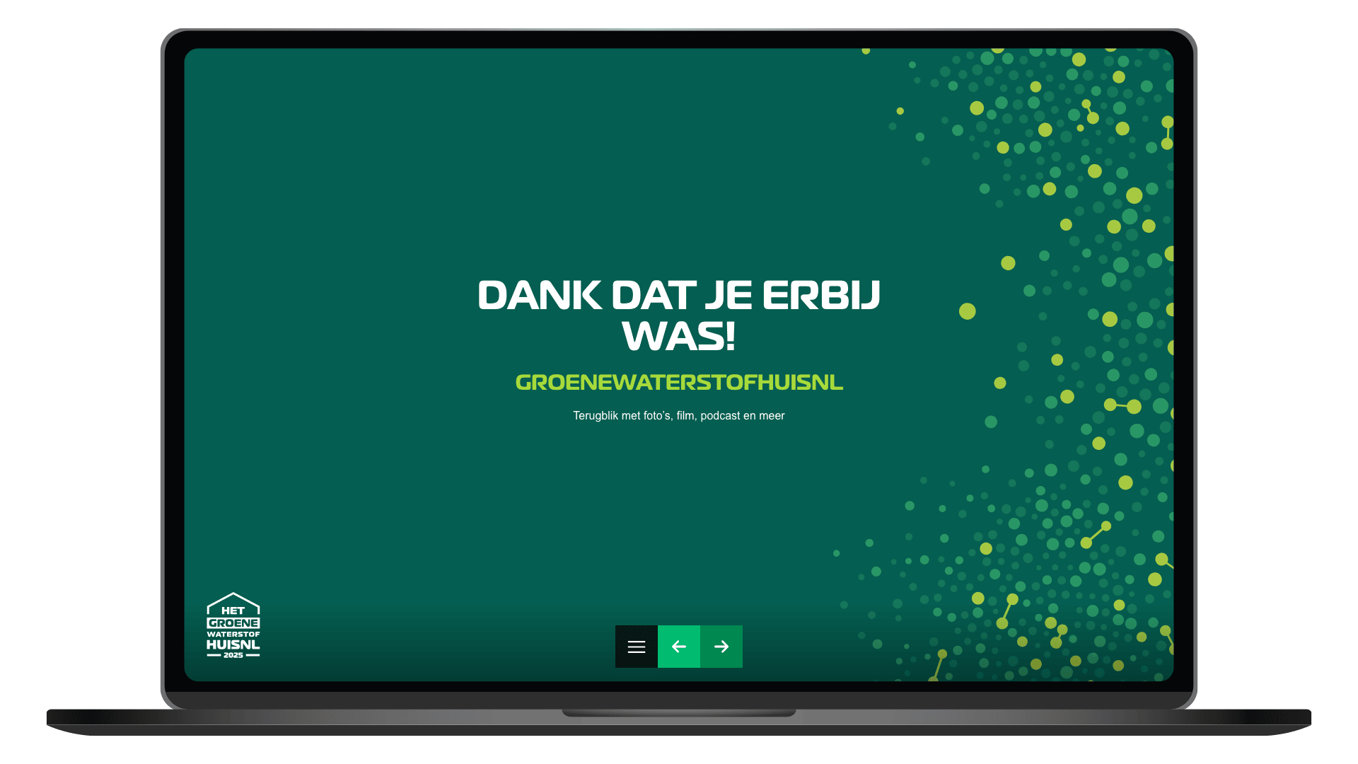Online terugblik 2025 van Het Groene WaterstofHuisNL op een laptop, homepage