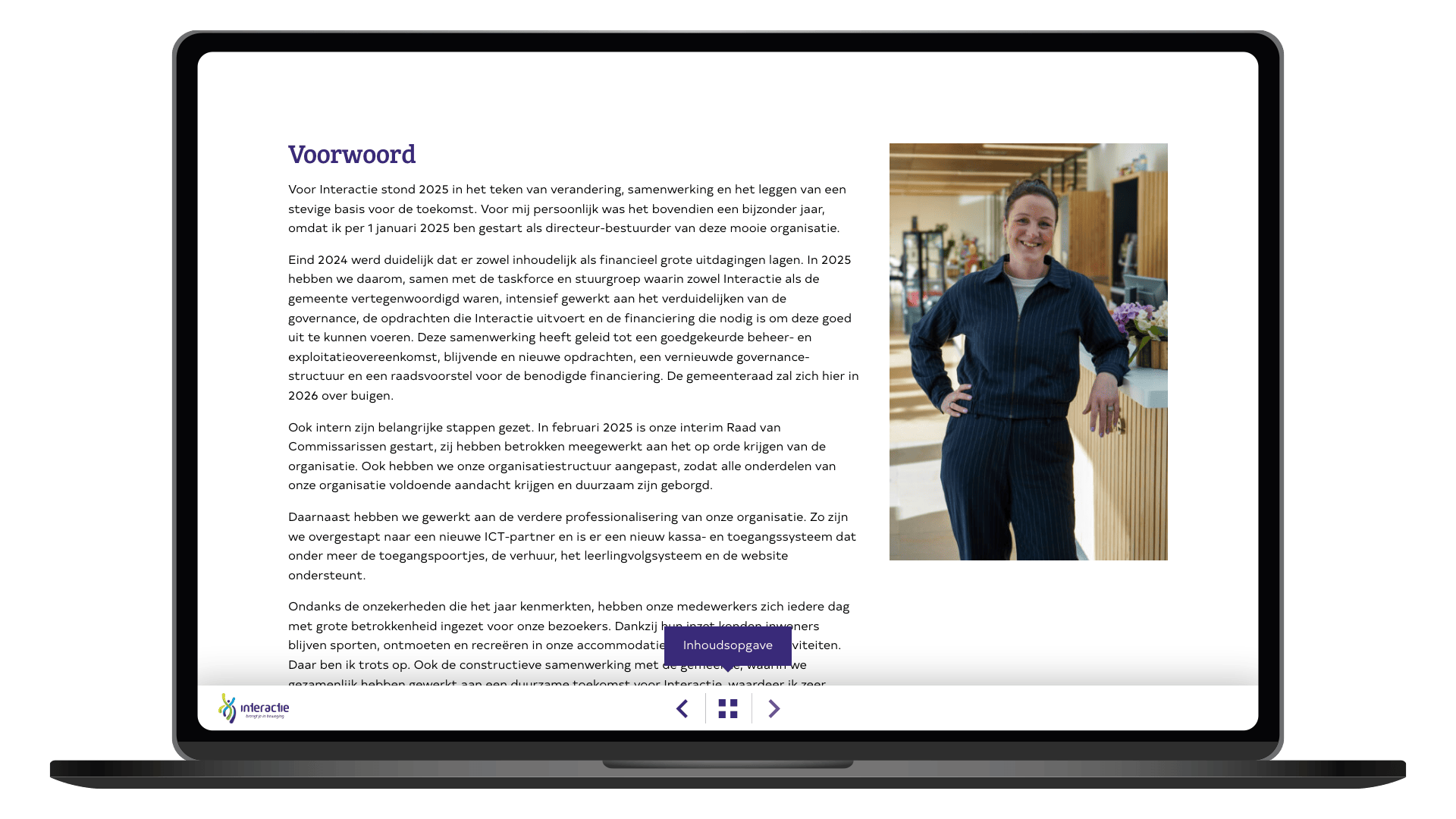 Online maatschappelijk jaaroverzicht 2025 van Interactie Ermelo op een laptop, pagina Voorwoord