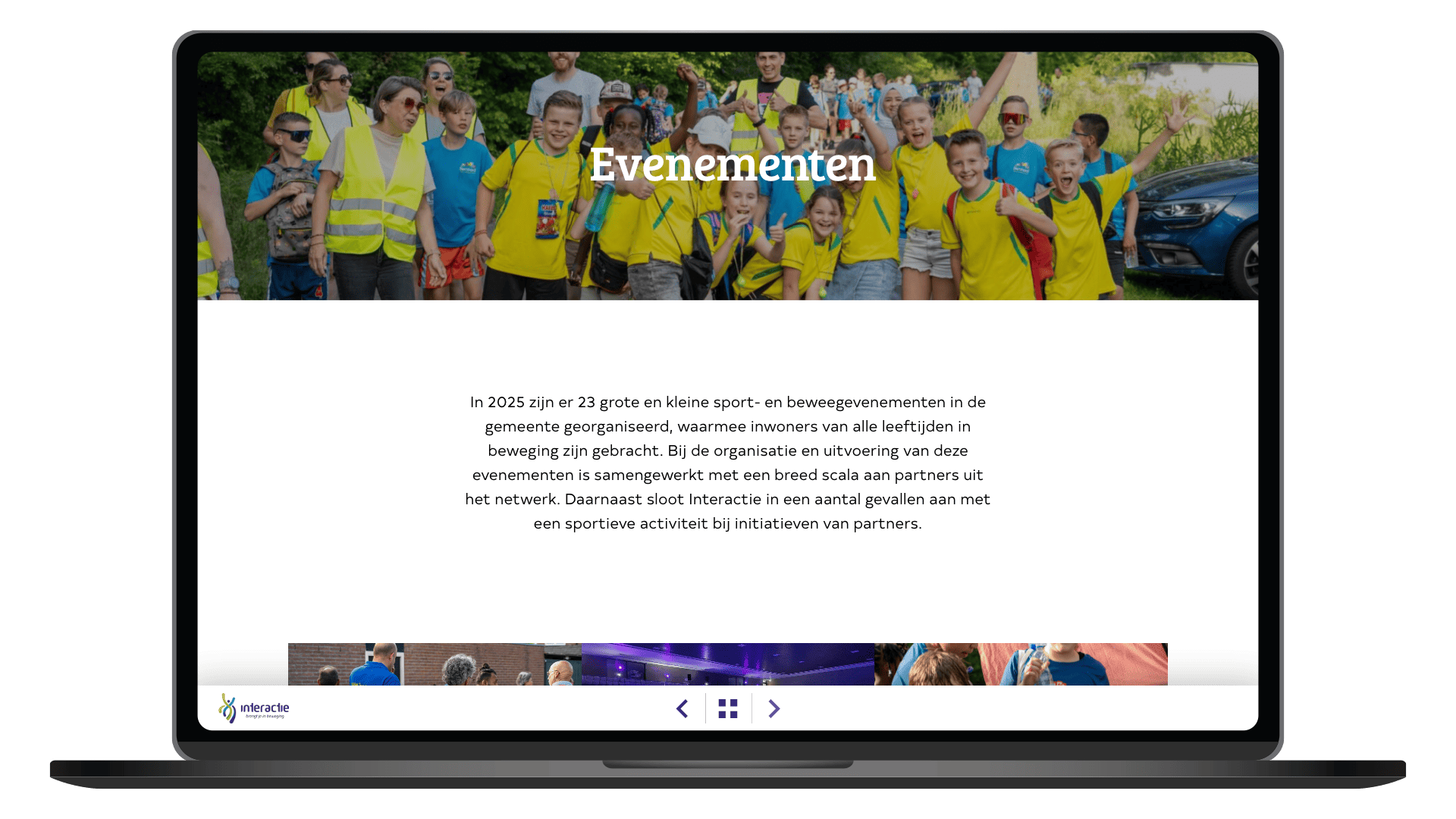 Online maatschappelijk jaaroverzicht 2025 van Interactie Ermelo op een laptop, pagina Evenementen