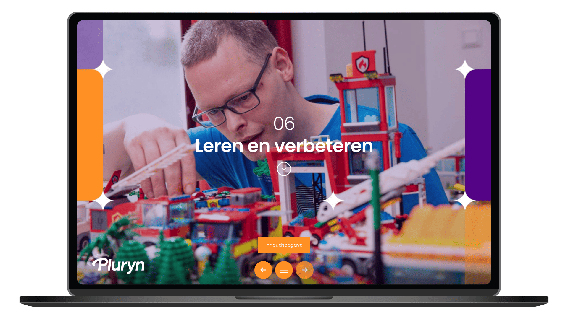 Online jaarbeeld 2025 van Pluryn op een laptop, pagina Leren en verbeteren