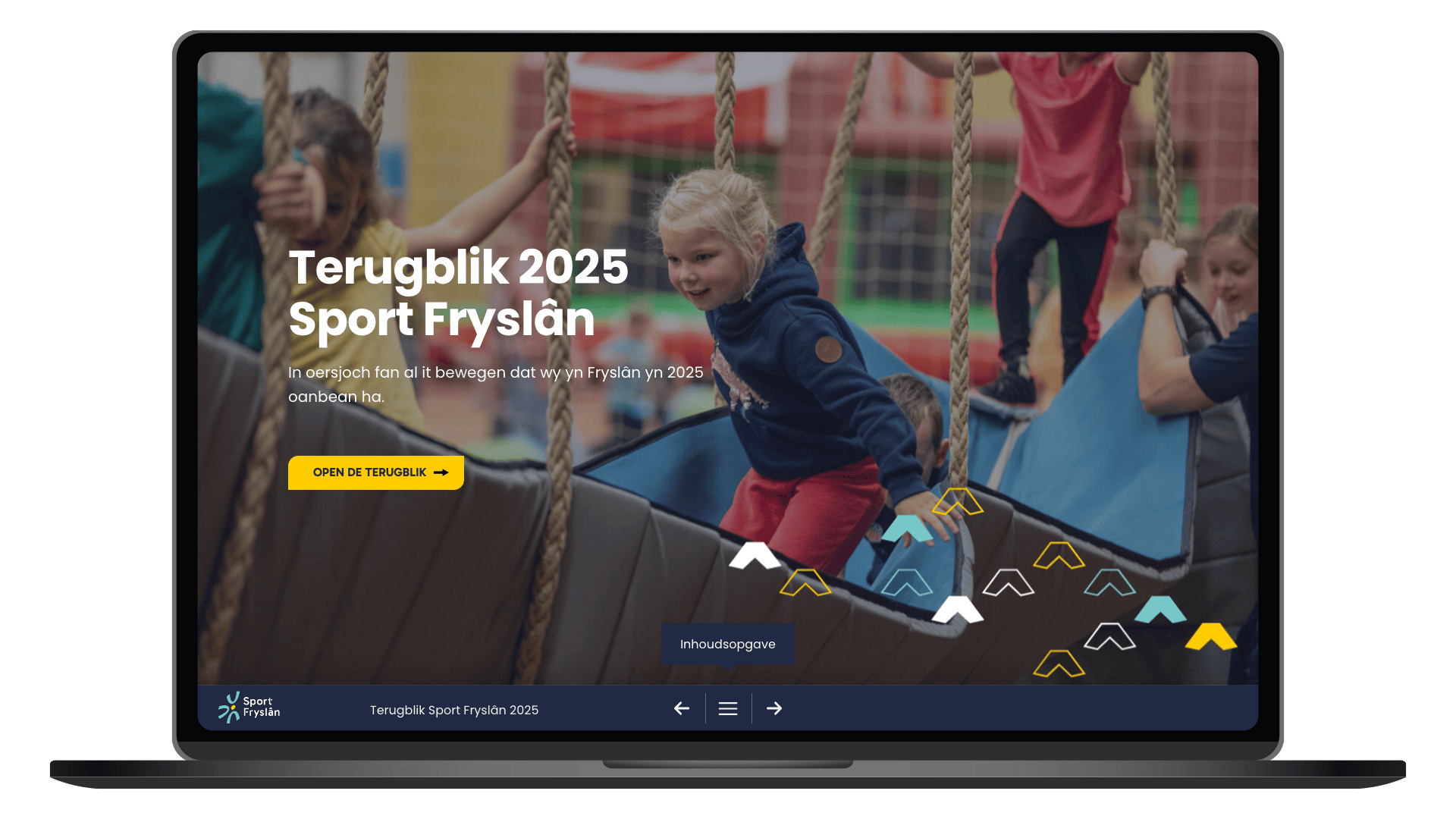 Online jaarverslag 2025 van Sport Fryslân op een laptop, homepage