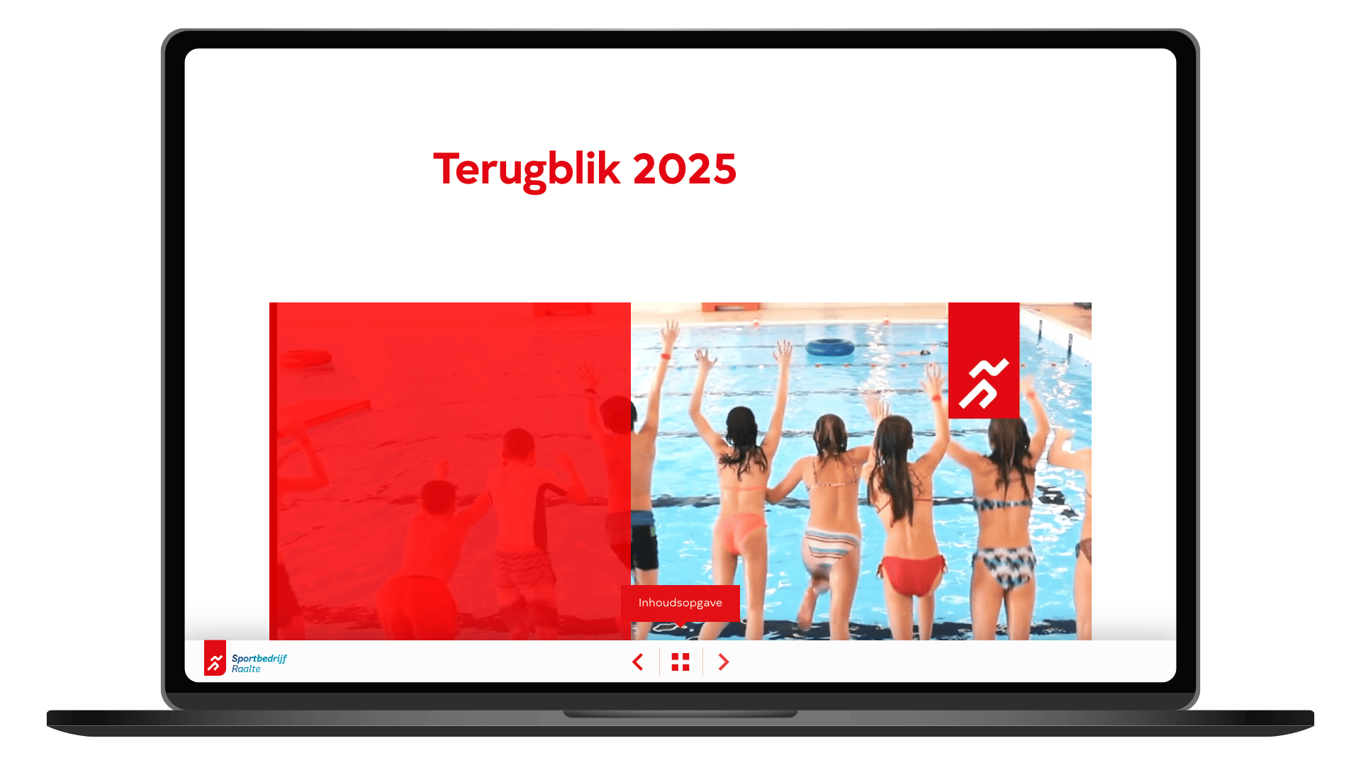 Online jaarplan 2026 van Sportbedrijf Raalte op een laptop, pagina Highlights