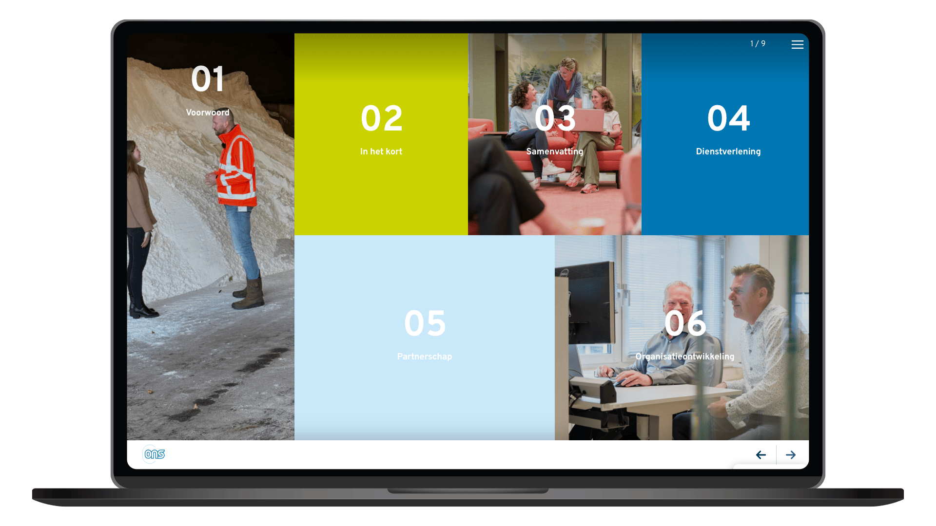 Online jaarverslag 2024 van SSC-ONS op een laptop, pagina Overzichtspagina
