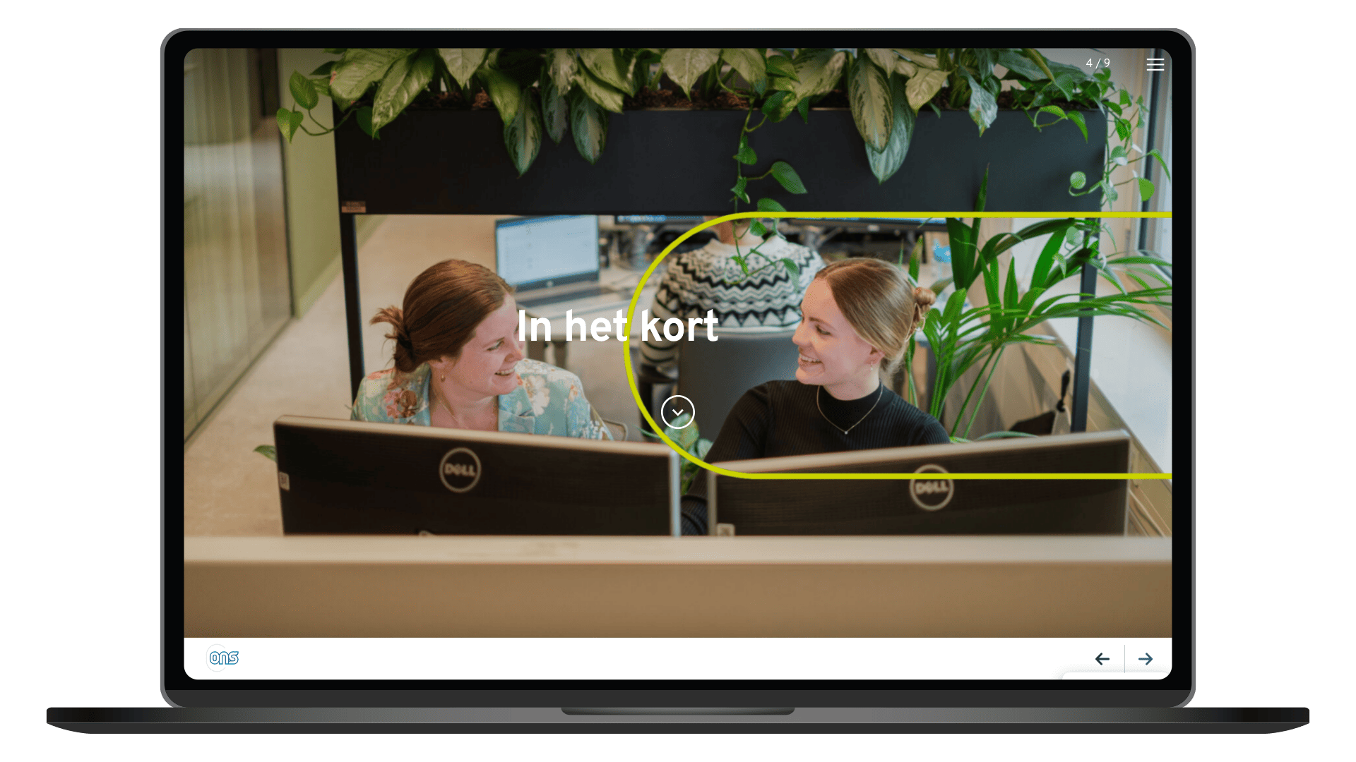 Online jaarverslag 2024 van SSC-ONS op een laptop, pagina In het kort