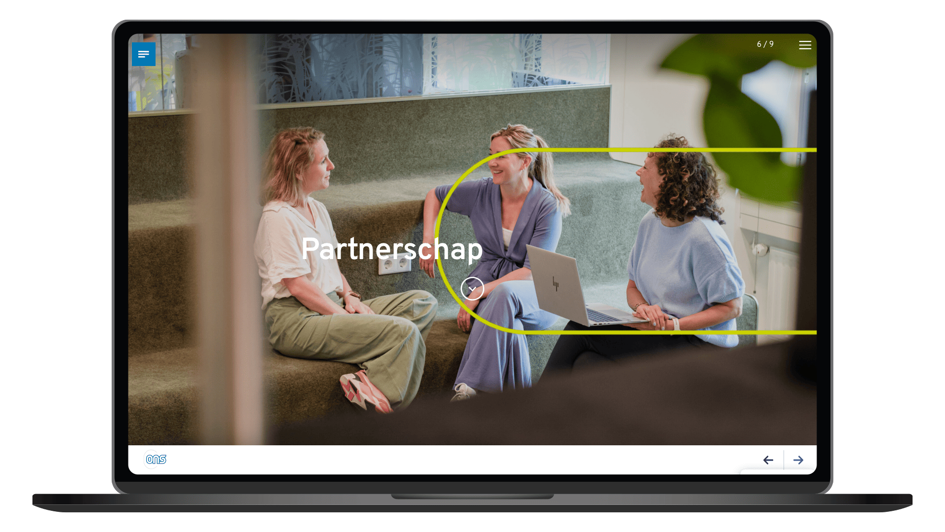 Online jaarverslag 2024 van SSC-ONS op een laptop, pagina Partnerschap
