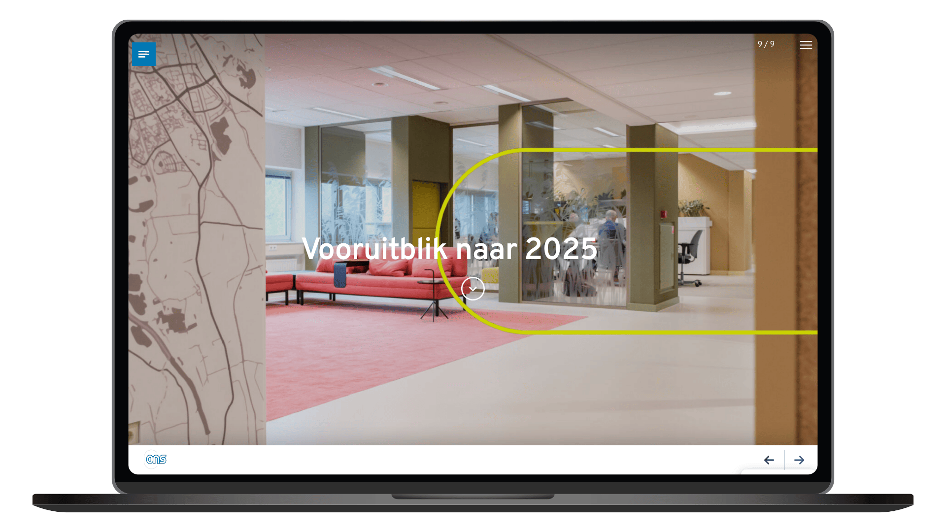 Online jaarverslag 2024 van SSC-ONS op een laptop, pagina Vooruitblik