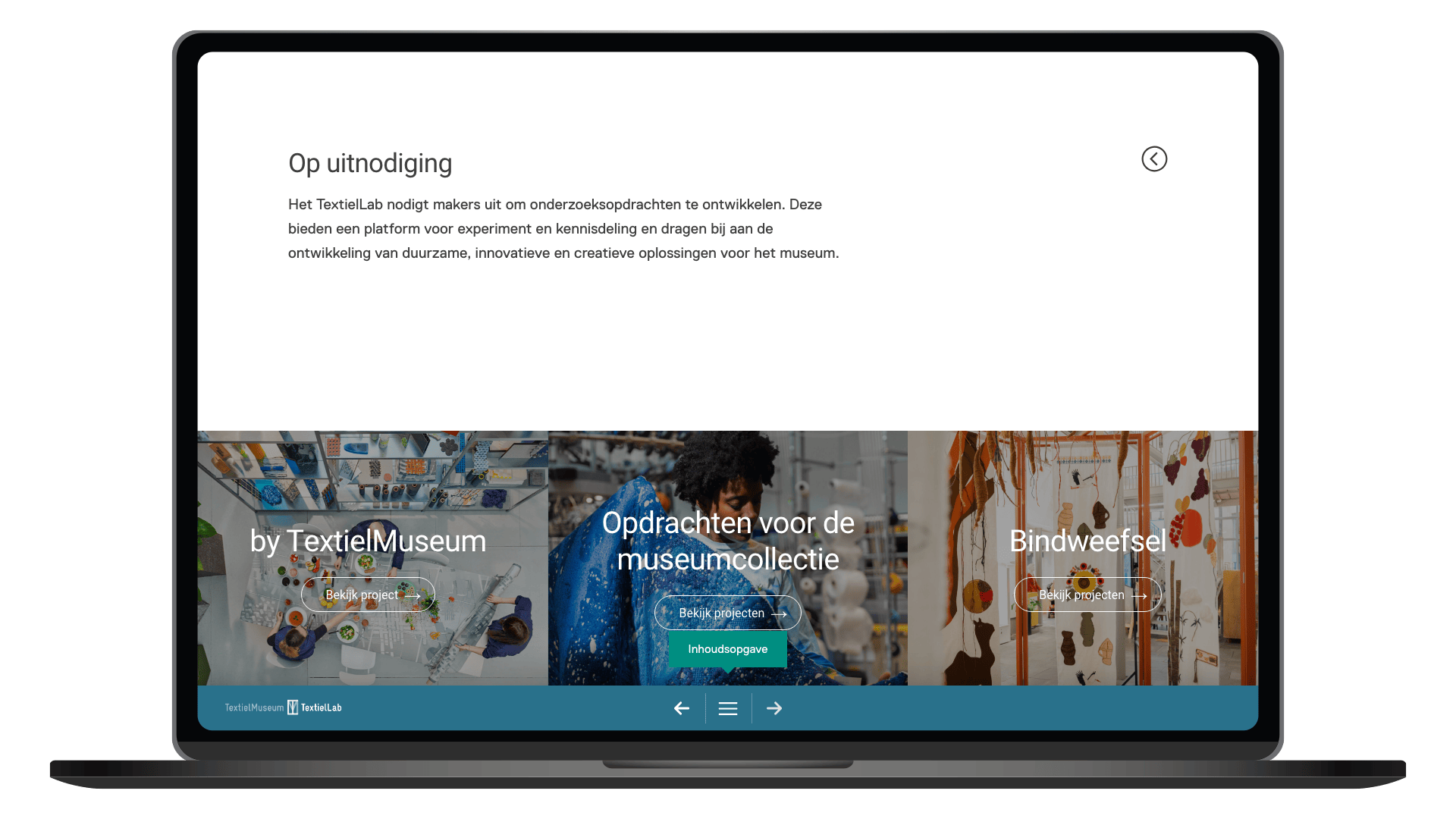 Online jaaroverzicht 2025 van TextielLab op een laptop, pagina Op uitnodiging