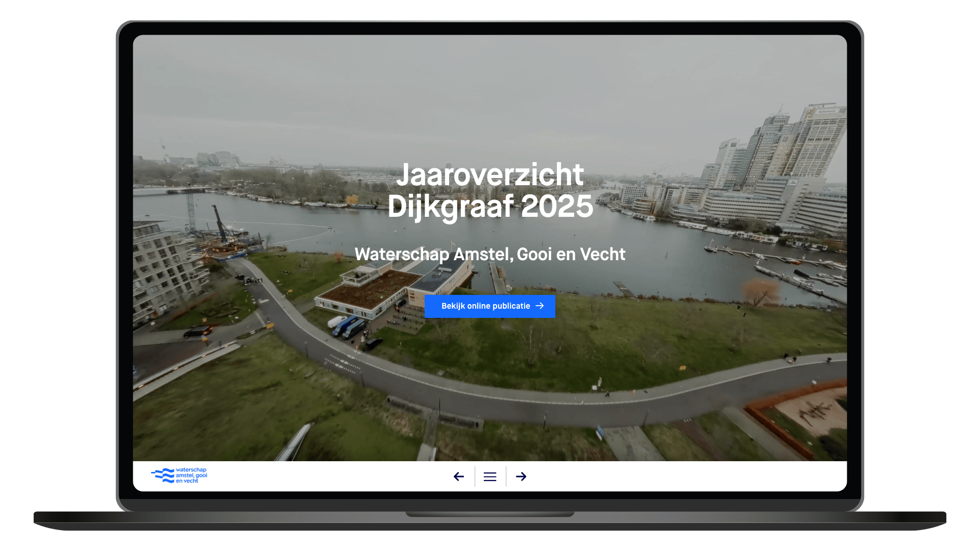 Online jaaroverzicht 2025 van Waterschap Amstel, Gooi en Vecht op een laptop, homepage