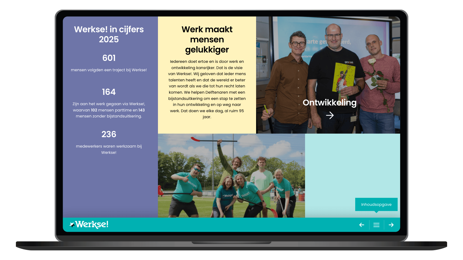 Online sociaal jaarverslag 2025 van Werkse! op een laptop, homepage