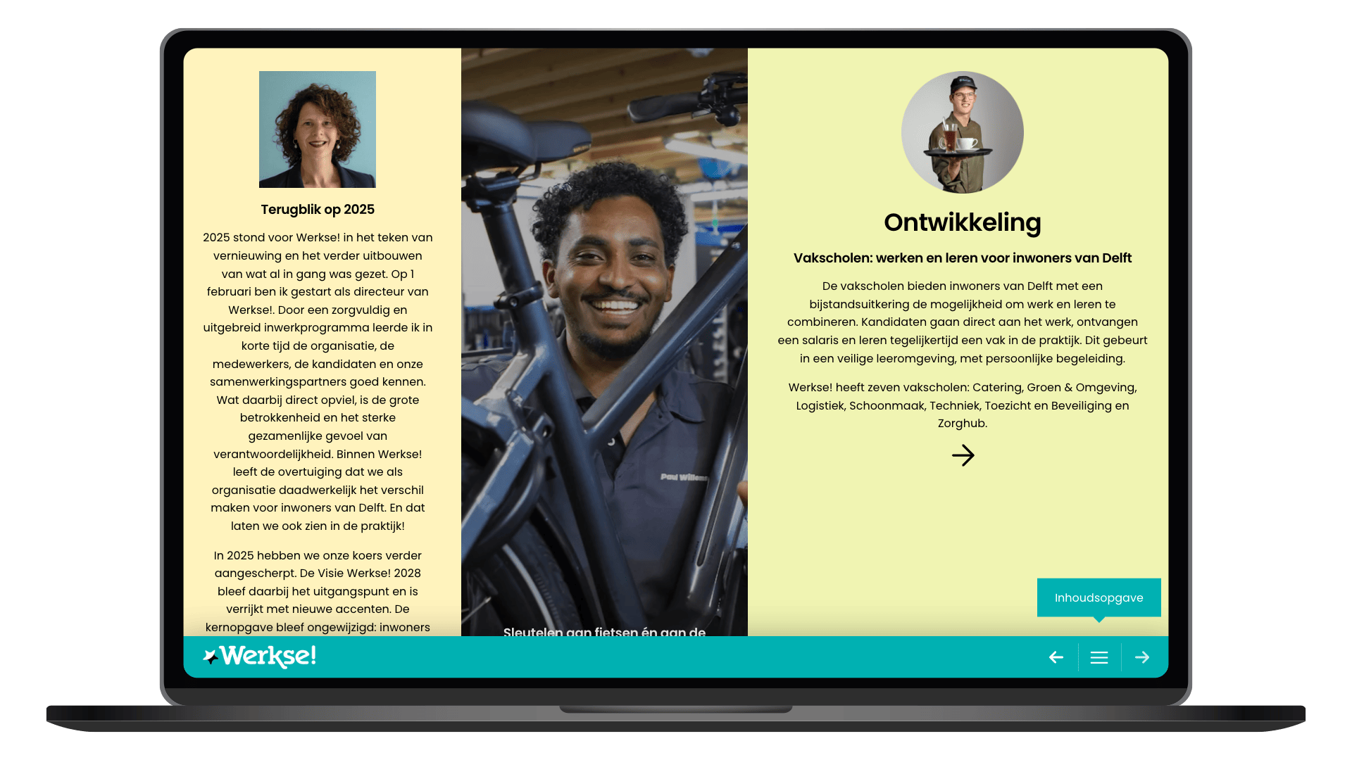 Online sociaal jaarverslag 2025 van Werkse! op een laptop, pagina Werkse! stimuleert ontwikkeling