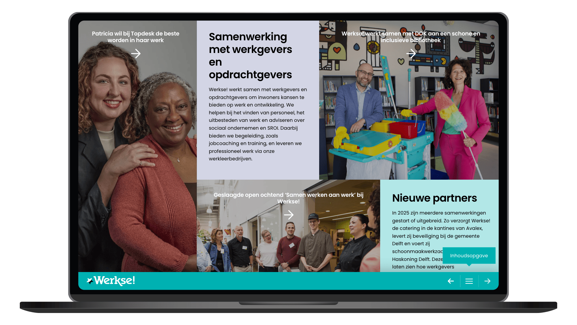 Online sociaal jaarverslag 2025 van Werkse! op een laptop, pagina Samenwerking met werkgevers