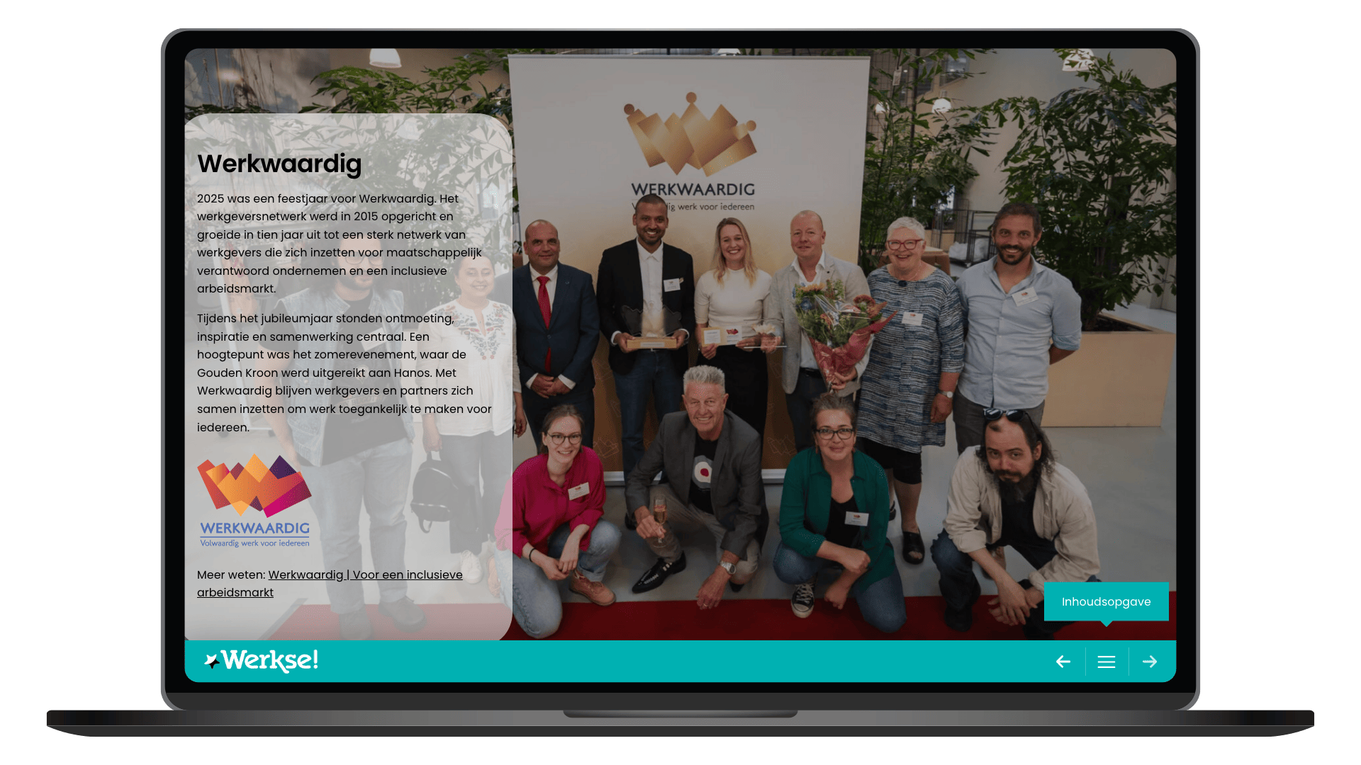 Online sociaal jaarverslag 2025 van Werkse! op een laptop, pagina Werkwaardig